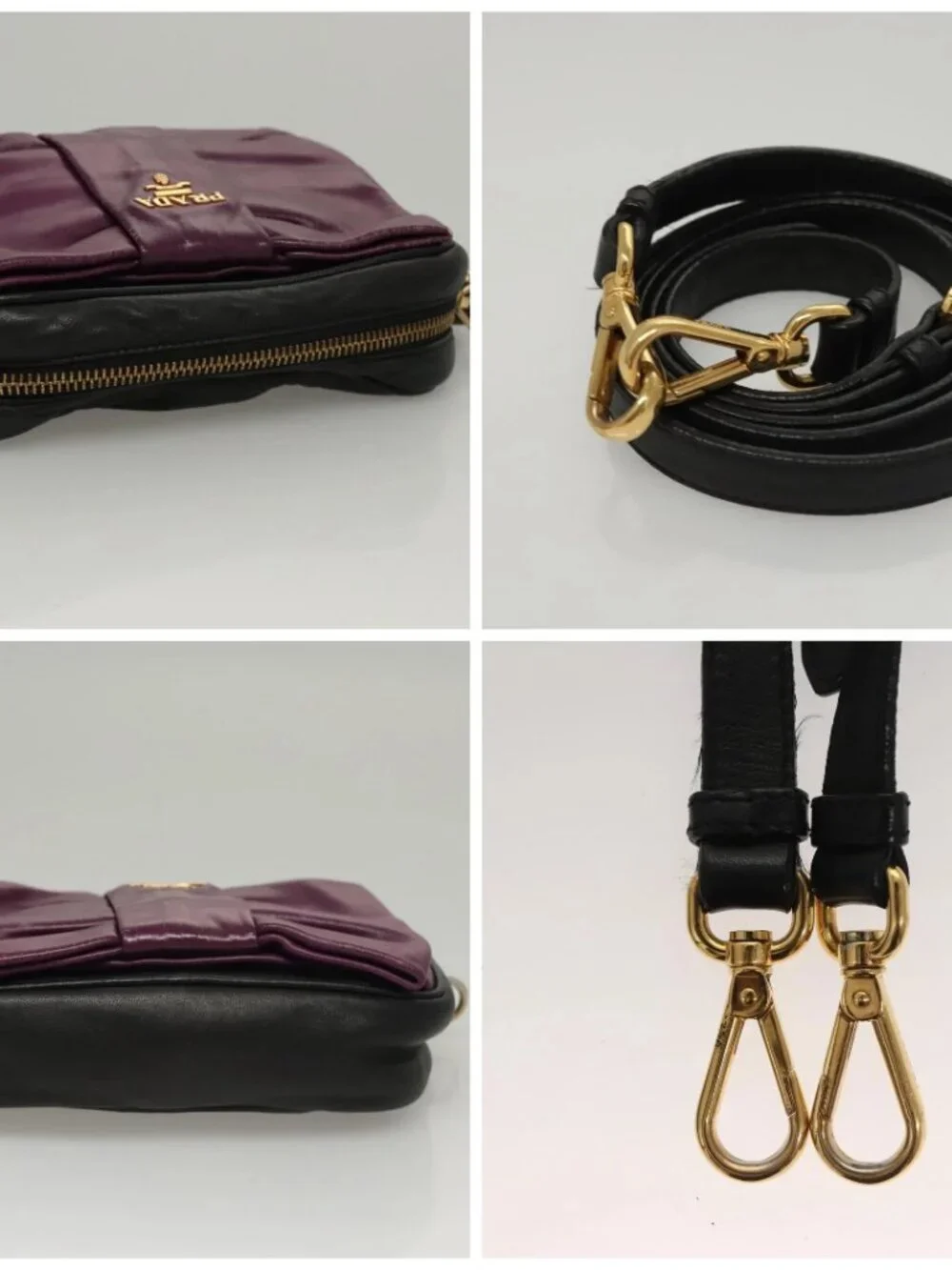 PRADA ribbon Shoulder Bag Leather Purple Gold - Picture 16 of 16